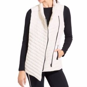 Athleta So Down Asymmetrical Zipper Puffer Vest White/Black Size Small Outdoors